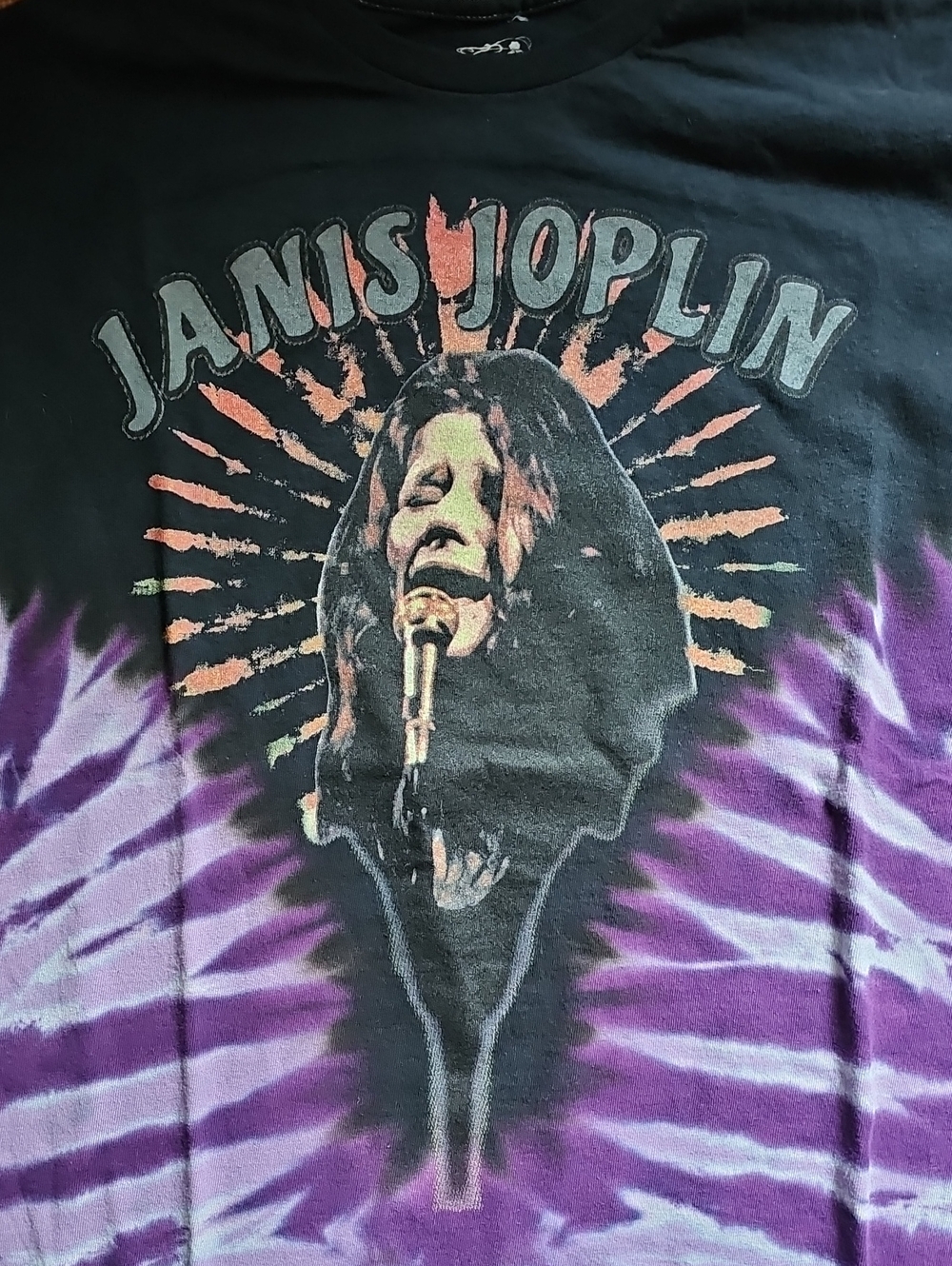 Janis Joplin Tie-Dye Graphic Tee - Black & Purple Md